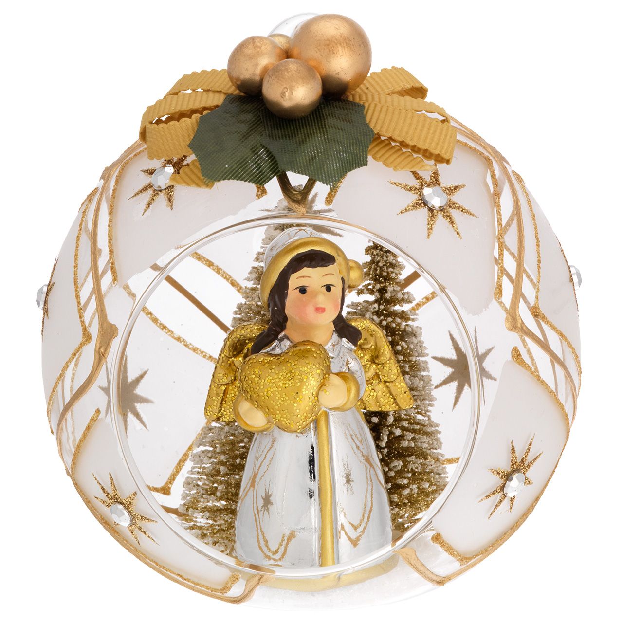 SFERA D. 10 DECO ORO CON ALBERELLI E FIOCCO - ANGELO CUORE